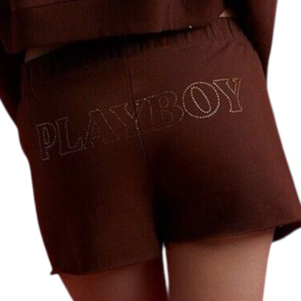PLAYBOY X Pacsun Y2K Rhinestone Brown Shorty Shorts Womens Small